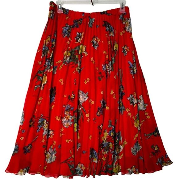 Vince Camuto Red Floral Pleated Maxi Skirt Large Whimsy Feminine - Picture 4 of 7
